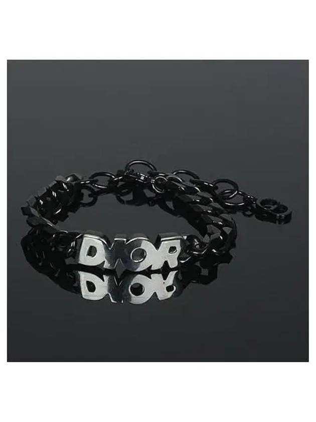 B1611HOMMT Silver Logo Black Link Chain Bracelet - DIOR - BALAAN 3