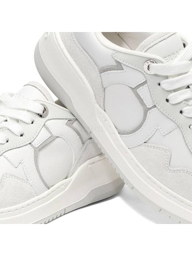 Gancini Leather Low Top Sneakers White - SALVATORE FERRAGAMO - BALAAN 3