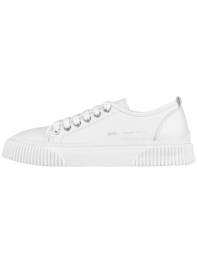 Lace Up Logo Leather Low Top Sneakers White - AMI - BALAAN 4