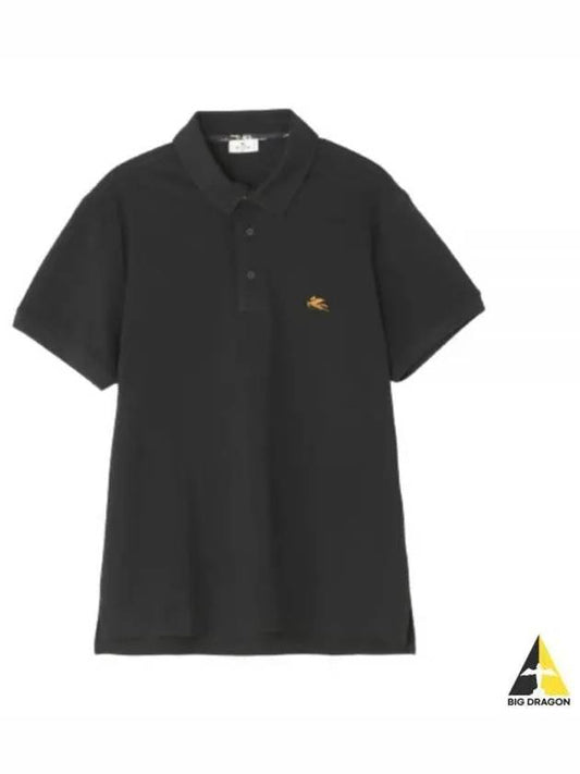 Embroidered Logo Short Sleeve Polo Shirt Black - ETRO - BALAAN 2