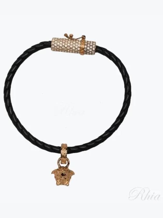 Medusa Charm Leather Knot Bracelet Black - VERSACE - BALAAN 2