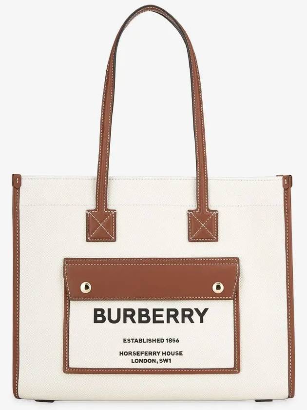 Freya Small Canvas Leather Tote Bag Natural Tan - BURBERRY - BALAAN 3