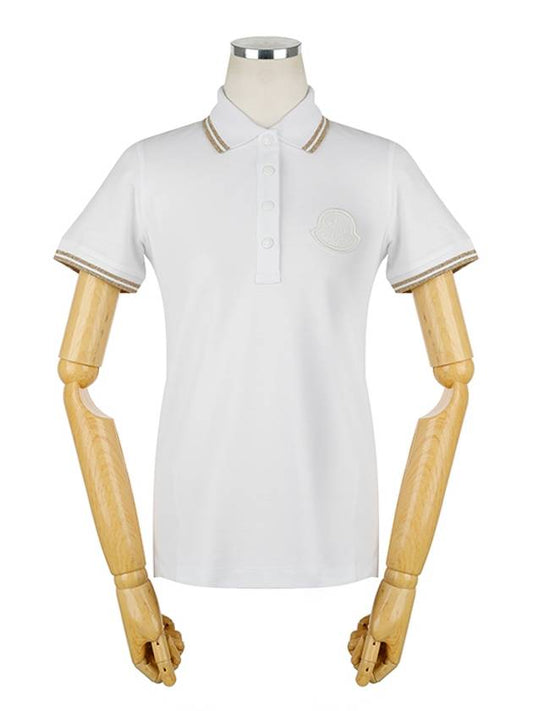 Women's Glitter Detail Logo Short Sleeve Polo Shirt White - MONCLER - BALAAN 2