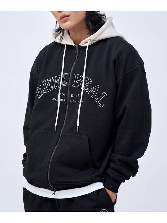 Beee Real Color Combination Zip-Up Hoodie Black - BLACKMAMBA - BALAAN 1