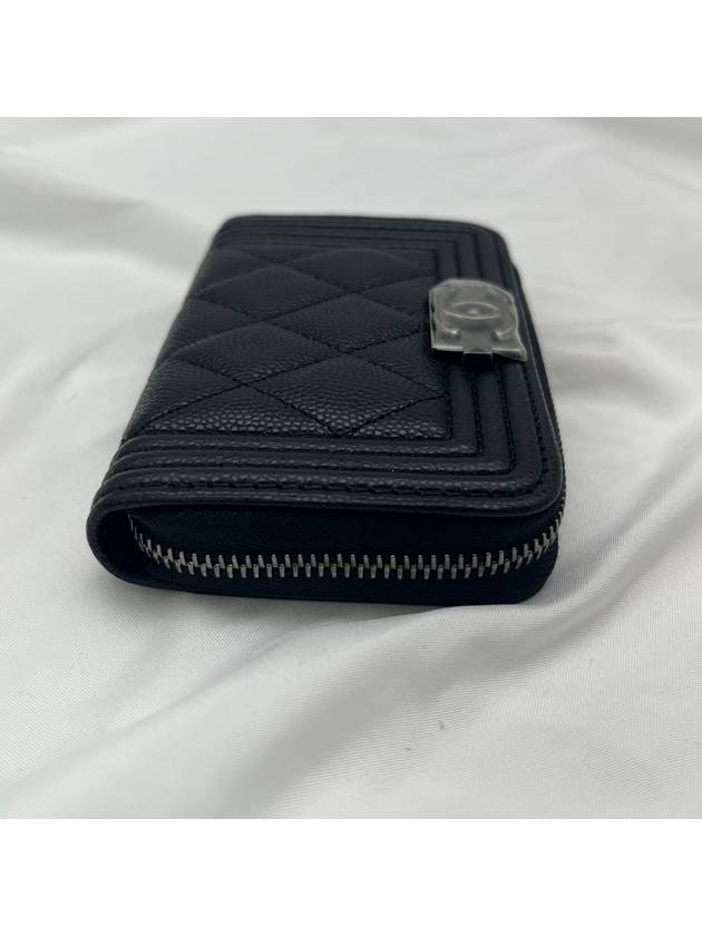 Boy Vintage Silver Hardware Quilted Caviar Zipper Card Wallet Black - CHANEL - BALAAN 3