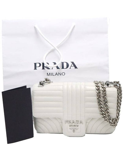 Prada 1BD108 PERVINCA White Nappa Silver Diagram Medium Chain Shoulder Bag - PRADA - BALAAN 2