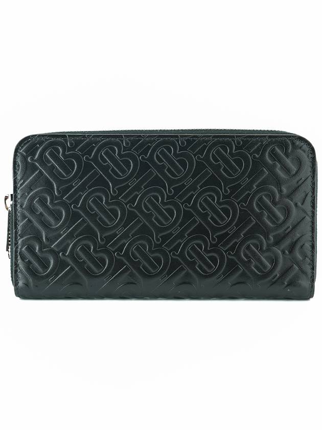 Monogram Leather Zipper Round Long Wallet Black - BURBERRY - BALAAN 2