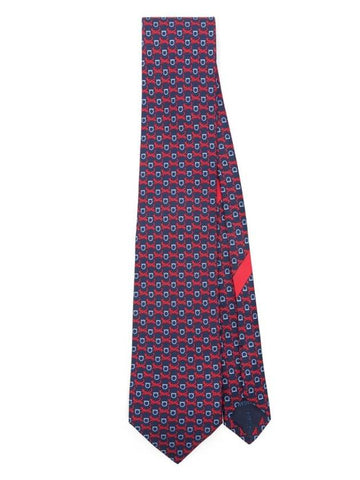 Tiger Print Silk Tie Dark Navy - SALVATORE FERRAGAMO - BALAAN 1