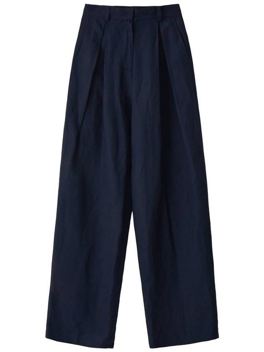 Wide Pin Tuck Linen Slacks Navy - LESEIZIEME - BALAAN 1