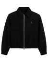 De Coeur Leather Patch Wool Zip-Up Jacket Black - AMI - BALAAN 2