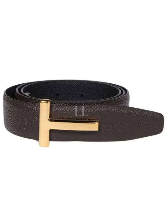 T Logo Reversible Leather Belt Chocolate - TOM FORD - BALAAN 2