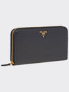 Saffiano Leather Zipper Long Wallet Black - PRADA - BALAAN 3