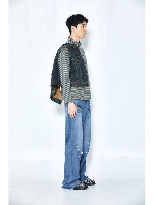 semi flare vintage washing destroyed jeans - BLUE SUNFLOWER - BALAAN 2