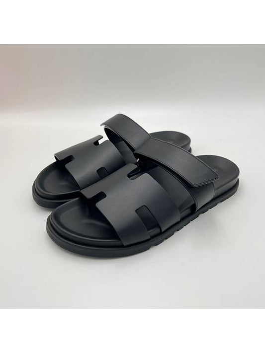 Hermes Chypre H Logo Calfskin Sandals Black - HERMES - BALAAN 2