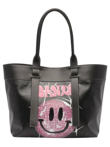 Smiley Logo Tote Bag Black - GANNI - BALAAN 1