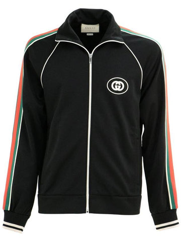 Interlocking G Technical Jersey Zip-up Jacket Black - GUCCI - BALAAN 1