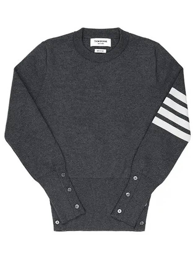 Milano Stitch Crewneck 4-Bar Cotton Crepe Knit Top Grey - THOM BROWNE - BALAAN 2