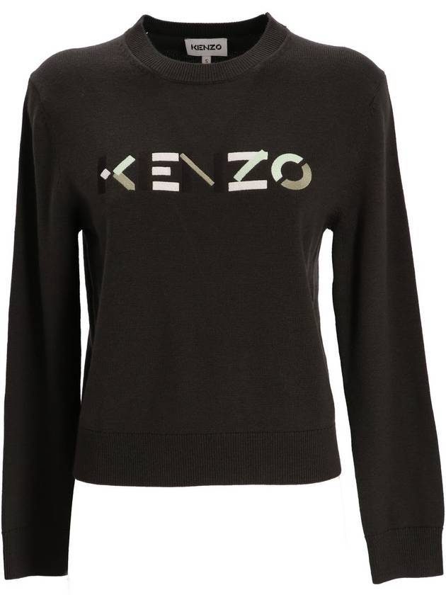 logo embroidered pullover knit top with stones - KENZO - BALAAN.