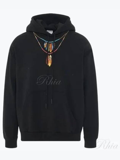 Feather Necklace Print Cotton Hoodie Black - MARCELO BURLON - BALAAN 2