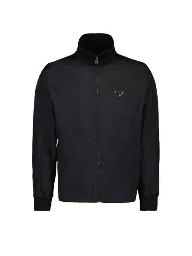 Logo Plaque Silk Blend Zip-Up Jacket Black - PRADA - BALAAN 2