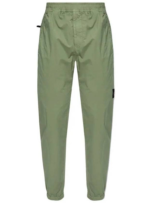 Men's Compass Patch Light Stretch Cotton Canvas Track Pants  Sage Green - STONE ISLAND - BALAAN 2