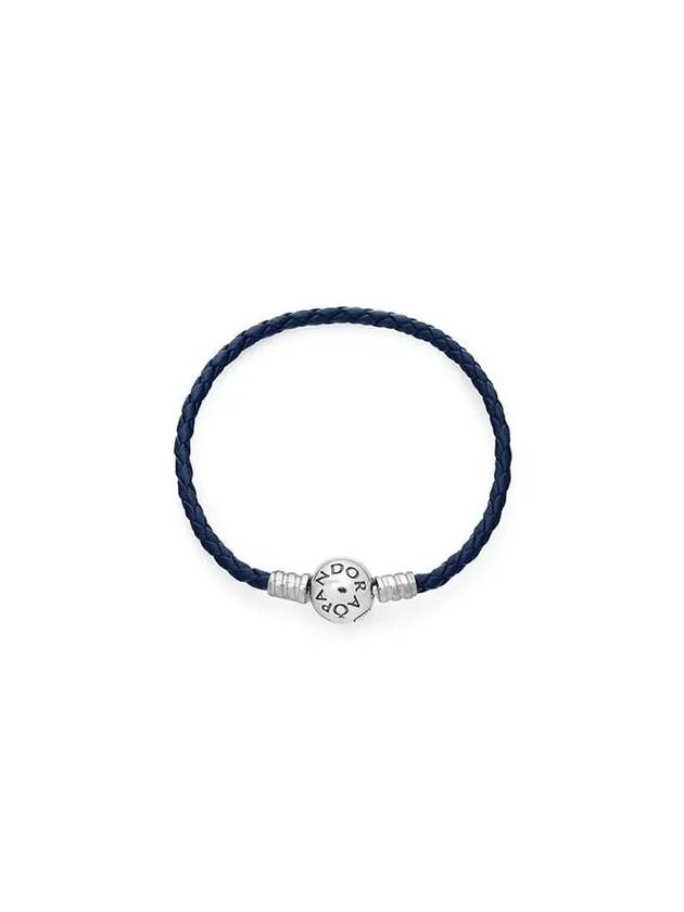 Moments Round Clap Leather Bracelet Blue - PANDORA - BALAAN 2