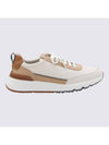 Logo Patch Leather Low Top Sneakers Beige White - BRUNELLO CUCINELLI - BALAAN 1