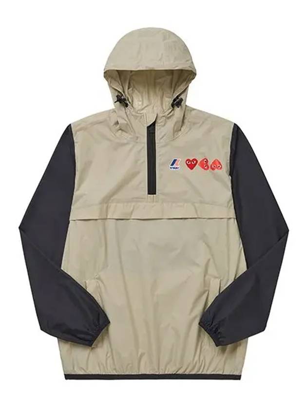 P1J506 3 PLAY PlayxK WAY Leon Half Zip Packable Red Wappen Anorak Men s Jacket - COMME DES GARCONS - BALAAN 3