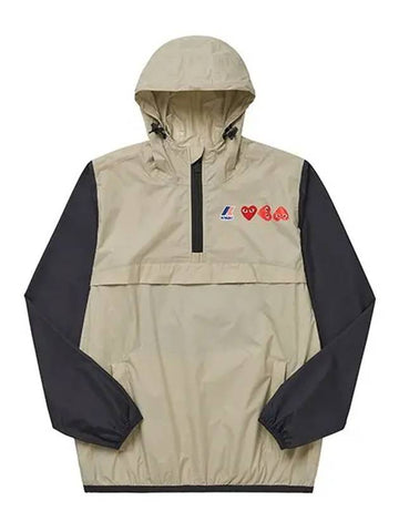 P1J506 3 PLAY PlayxK WAY Leon Half Zip Packable Red Wappen Anorak Men's Jacket - COMME DES GARCONS - BALAAN 1