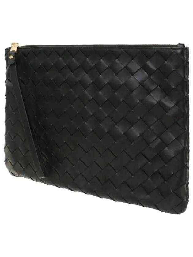 Intrecciato Medium Flat Pouch Bag Black - BOTTEGA VENETA - BALAAN 3