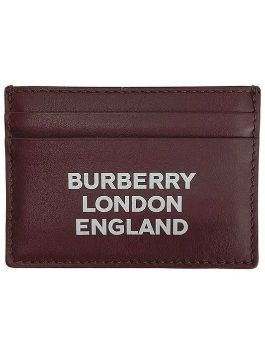 Logo Leather Card Holder Burgundy - BURBERRY - BALAAN.