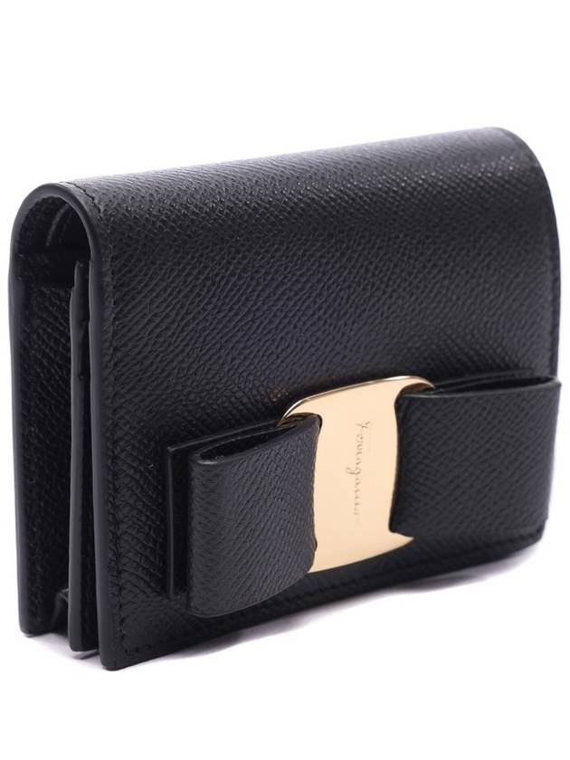 Vara Bow Gloss Flap Half Wallet Black - SALVATORE FERRAGAMO - BALAAN 4