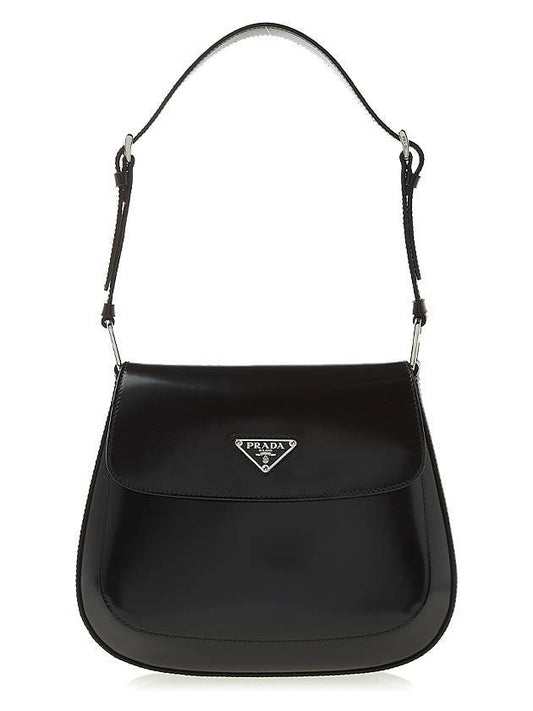 Cleo Brushed Leather Flap Shoulder Bag Black - PRADA - BALAAN 1