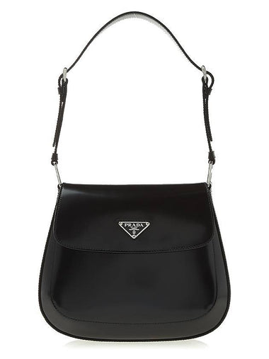 Cleo Brushed Leather Flap Shoulder Bag Black - PRADA - BALAAN 1