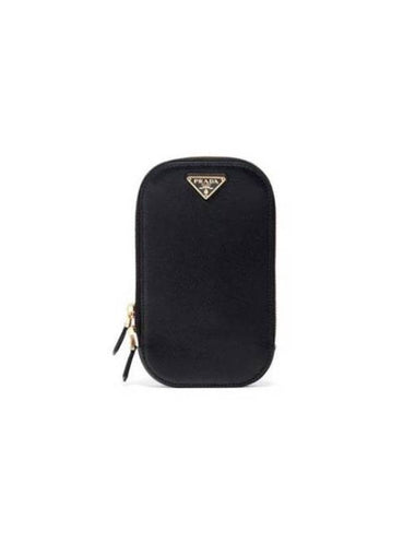 Triangle Logo Saffiano Mini Shoulder Bag Black - PRADA - BALAAN 1