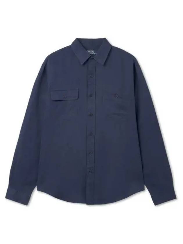 Classic fit linen silk twill workshirt navy - POLO RALPH LAUREN - BALAAN 1