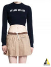 Print Logo Crop Wool Cashmere Knit Top Navy - MIU MIU - BALAAN 2