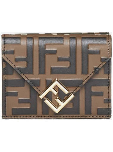 FF Diamond Leather Half Half Wallet Brown - FENDI - BALAAN 1