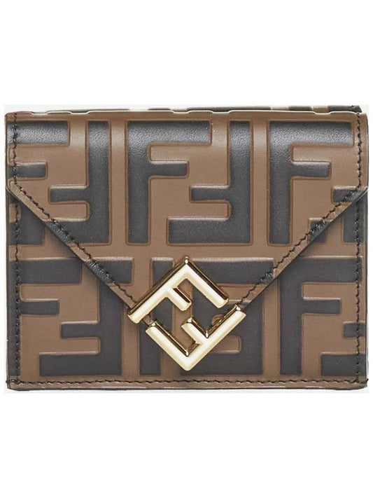 FF Diamond Leather Half Half Wallet Brown - FENDI - BALAAN 1