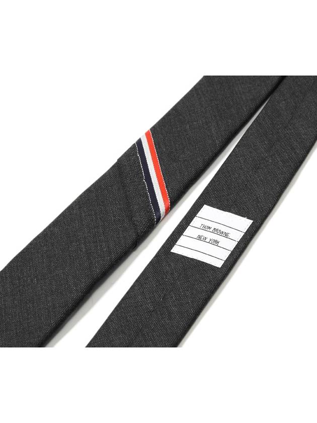 Three Stripes Classic RWB Selvage Super 120 Count Wool Tie Dark Grey - THOM BROWNE - BALAAN 3