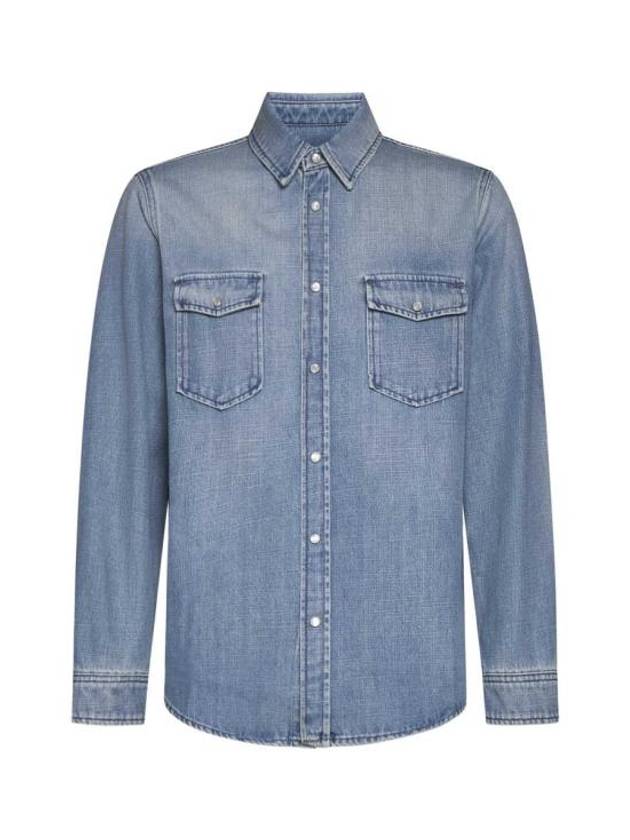 Oversized Denim Long Sleeve Shirt Blue - SAINT LAURENT - BALAAN 1