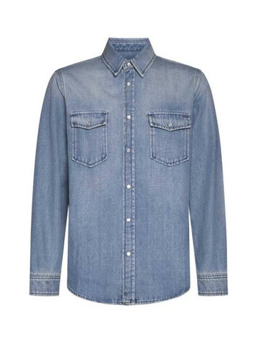 Oversized Denim Long Sleeve Shirt Blue - SAINT LAURENT - BALAAN 1