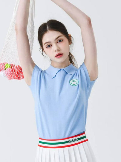 Smile color combination collar neck sleeveless knit SKY BLUE - MONBIRDIE GOLF - BALAAN 2