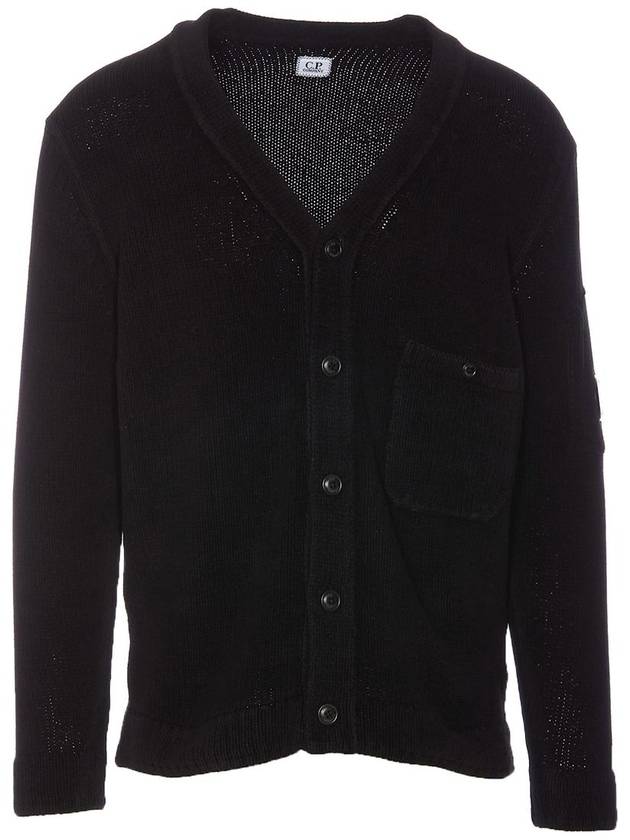 Cotton Chenille Buttoned Cardigan Black - CP COMPANY - BALAAN 2