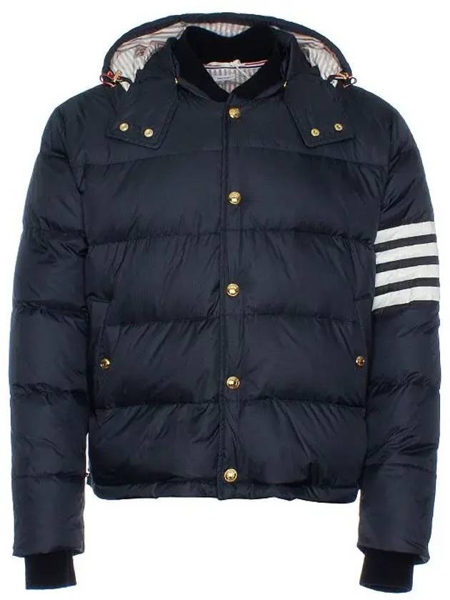 Downfilled Nylon 4-Bar Bomber Padding Navy - THOM BROWNE - BALAAN 9