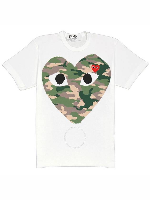 Women's Small Red Wappen Big Camo Heart Print Short Sleeve T-Shirt P1 T241 1 White - COMME DES GARCONS PLAY - BALAAN 2