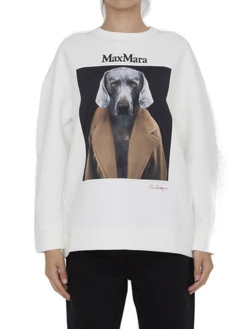 Embroidered Logo Crewneck Sweatshirt White - MAX MARA - BALAAN 1