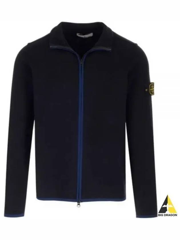 Compass Patch High Neck Stretch Wool Zip Up Cardigan Navy - STONE ISLAND - BALAAN 2