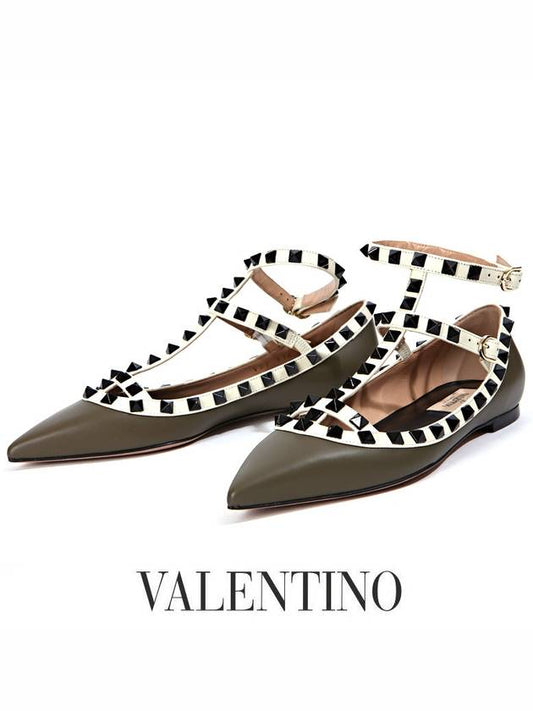 Rockstud Flats Dark Khaki - VALENTINO - BALAAN 2