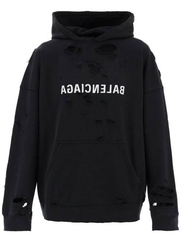 Mirror Distressed Cotton Hoodie Black - BALENCIAGA - BALAAN 2